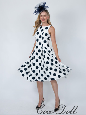 Cade Dress - White/Navy Spot (Coco Doll)